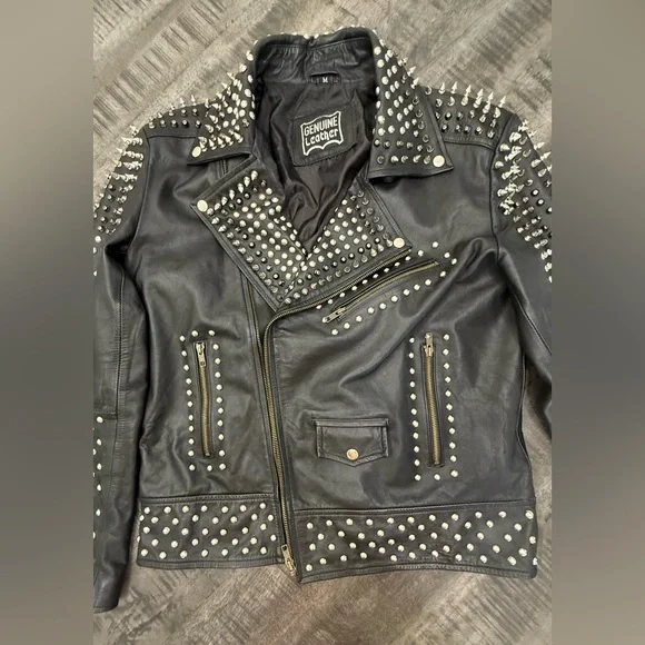 VINTAGE/Black Studded Leather Performance Jacket - Picture 8 of 8